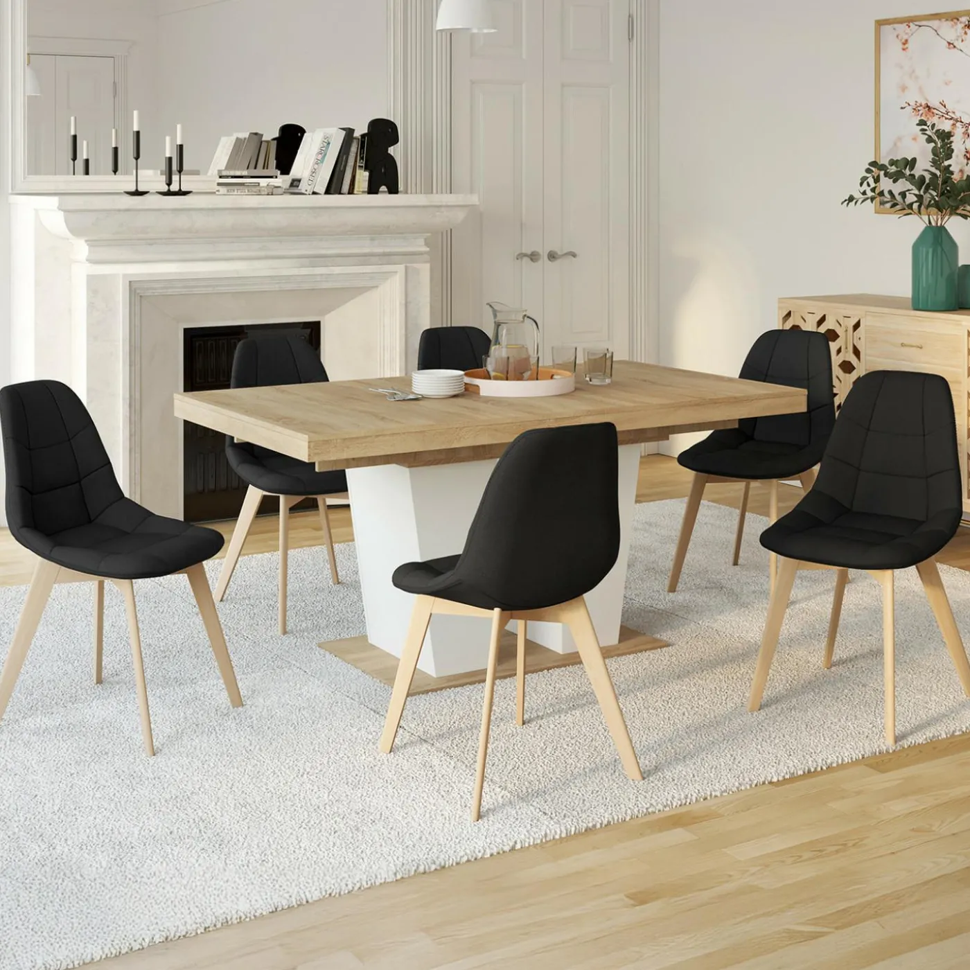 Lot de 6 chaises scandinavesen tissu noir
