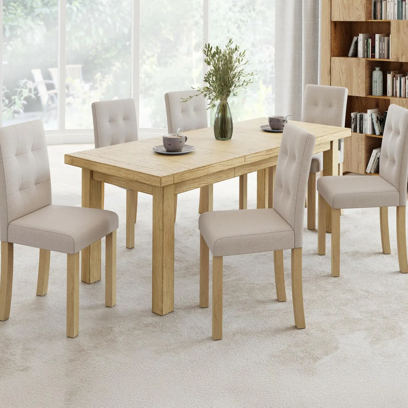 Lot de 6 chaises scandinaves capitonnées beiges