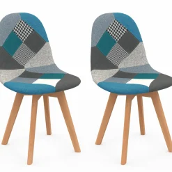 Lot de 2 chaises scandinaves patchworks bleus