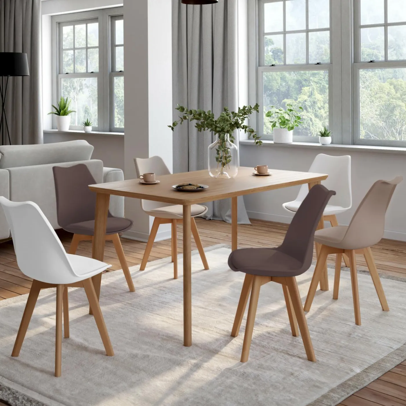 Lot de 6 chaises scandinaves mix color taupe, beige et blanc