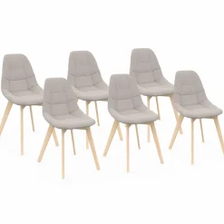 Lot de 6 chaises scandinaves en tissu beige pieds en bois