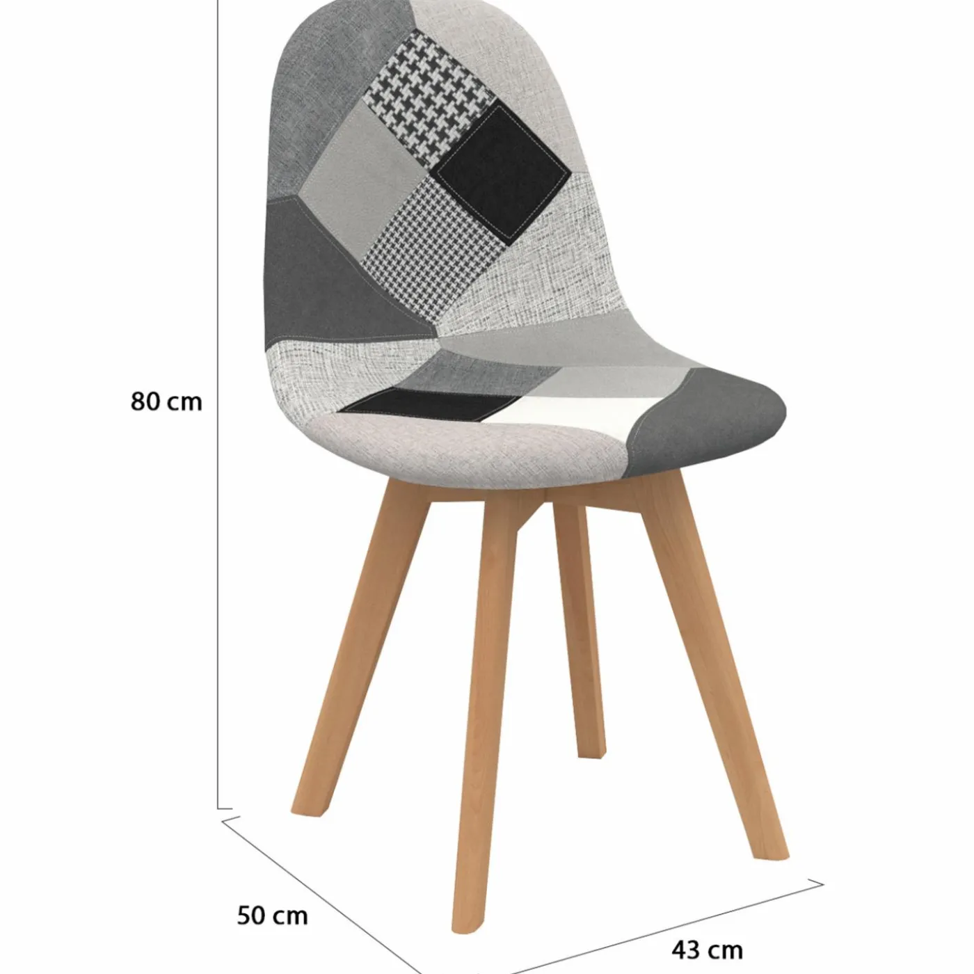 Lot de 4 chaises scandinaves patchwork noir gris blancs