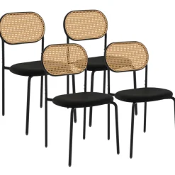 Lot de 4 chaises vintage en métal avec dossier cannage arrondi