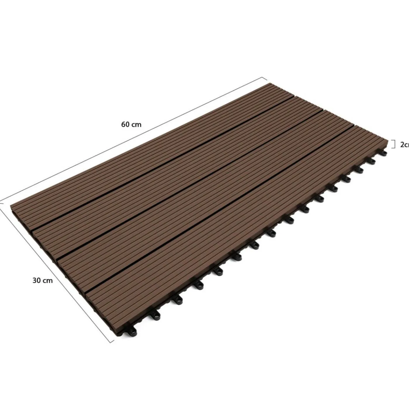 Lot de 5 dalles de terrasse rectangulaires clipsables de 60 x 30 cm
