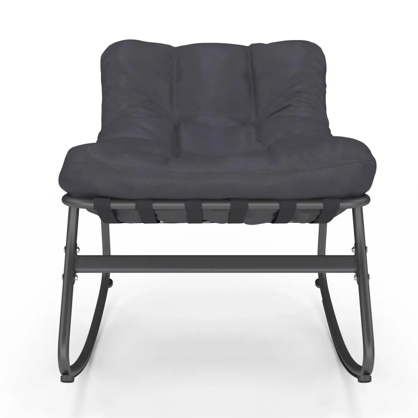 Lot de 2 fauteuils de jardin à bascule métal gris anthracite avec coussins