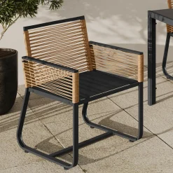 Lot de 2 fauteuils de jardin métal noir et cordage rotin clair
