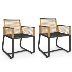 Lot de 2 fauteuils de jardin métal noir et cordage rotin clair