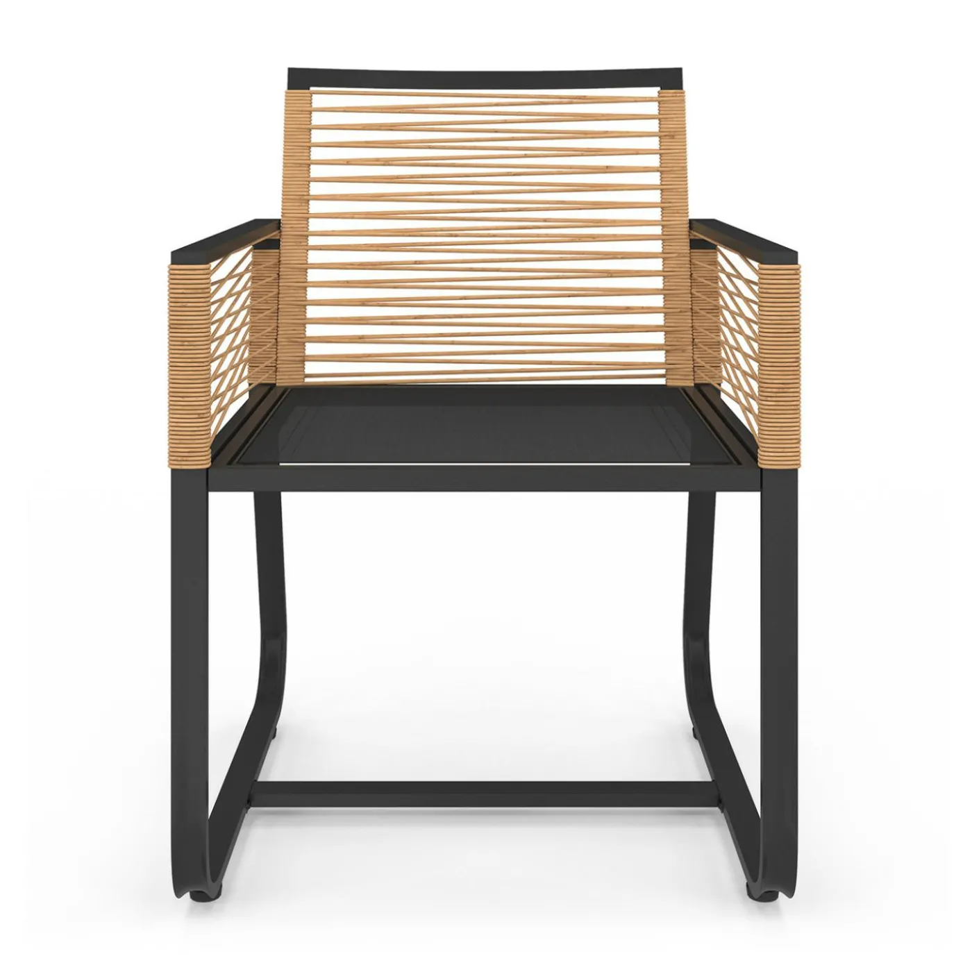 Lot de 2 fauteuils de jardin métal noir et cordage rotin clair