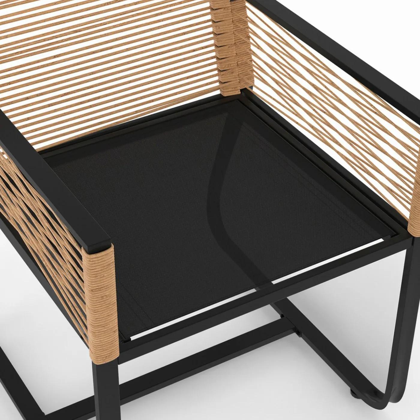 Lot de 2 fauteuils de jardin métal noir et cordage rotin clair