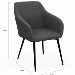 Lot de 2 fauteuils de table avec accoudoirs en velours côtelé gris