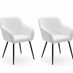 Lot de 2 fauteuils de table blancs en tissu bouclette