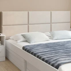 Lot de 6 panneaux muraux pour tête de lit 180 cm en tissu effet suédé beige