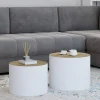 Lot de 2 tables basses cylindres gigognes bois et blanc