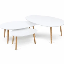 Lot de 3 tables basses de salon gigognes scandinaves laquées blanc
