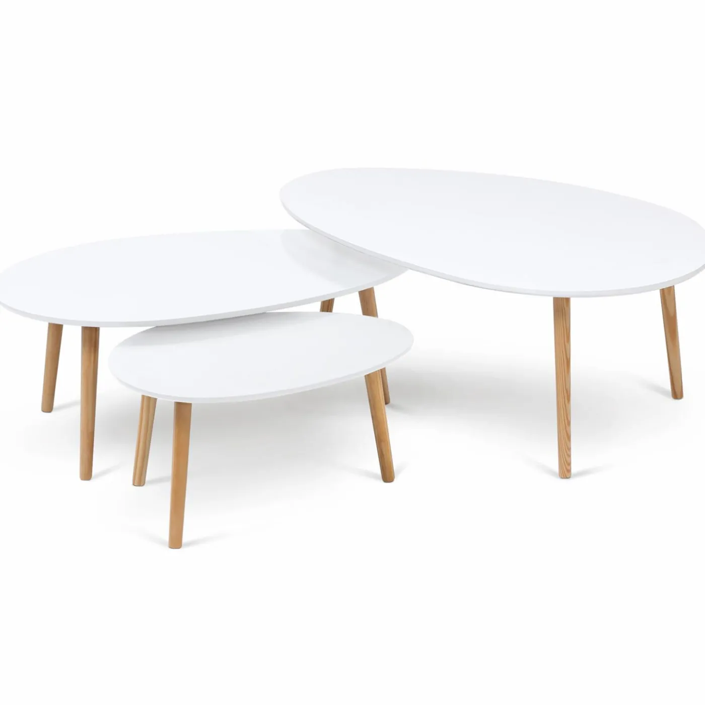 Lot de 3 tables basses de salon gigognes scandinaves laquées blanc