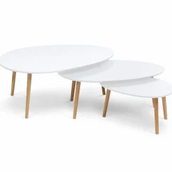 Lot de 3 tables basses de salon gigognes scandinaves laquées blanc