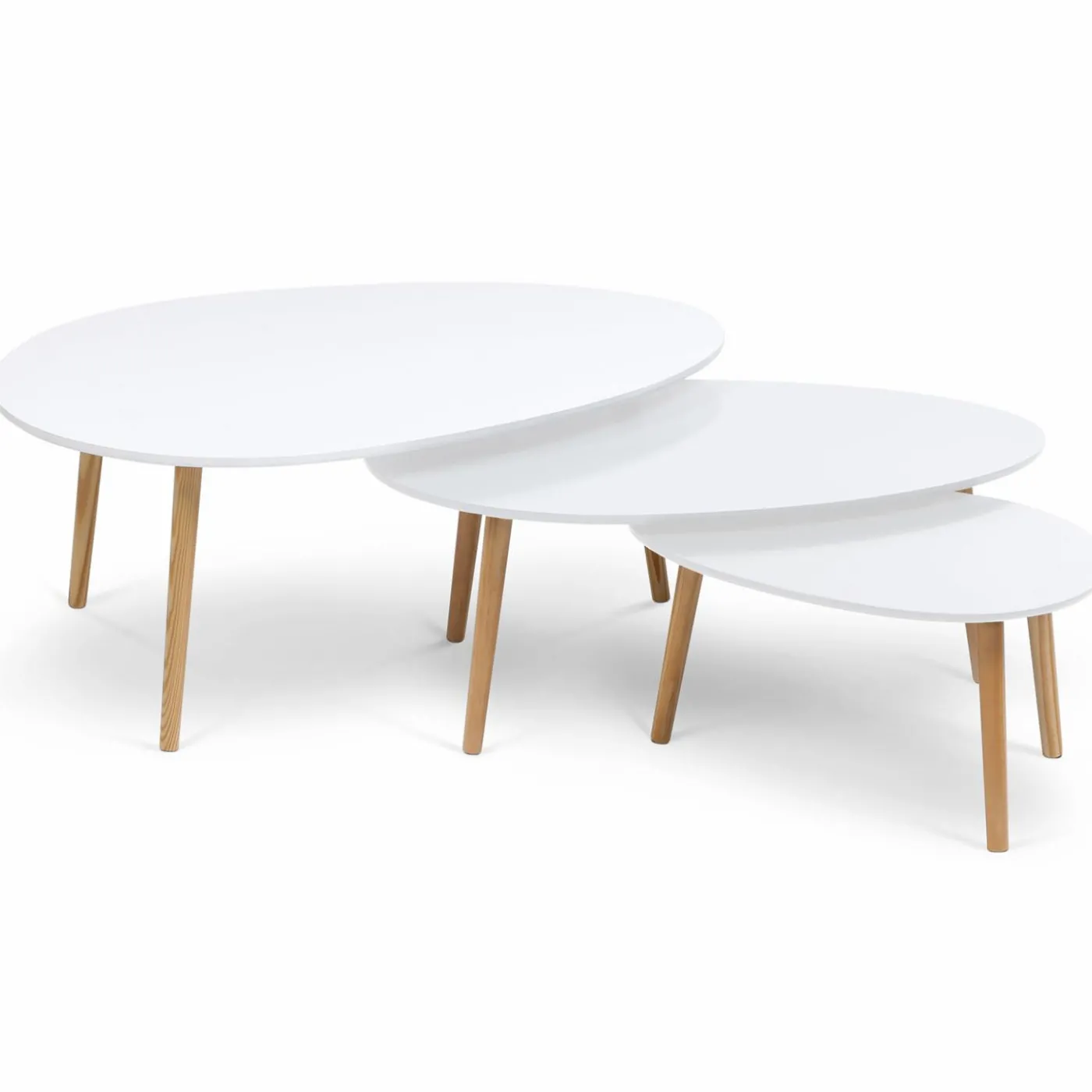 Lot de 3 tables basses de salon gigognes scandinaves laquées blanc