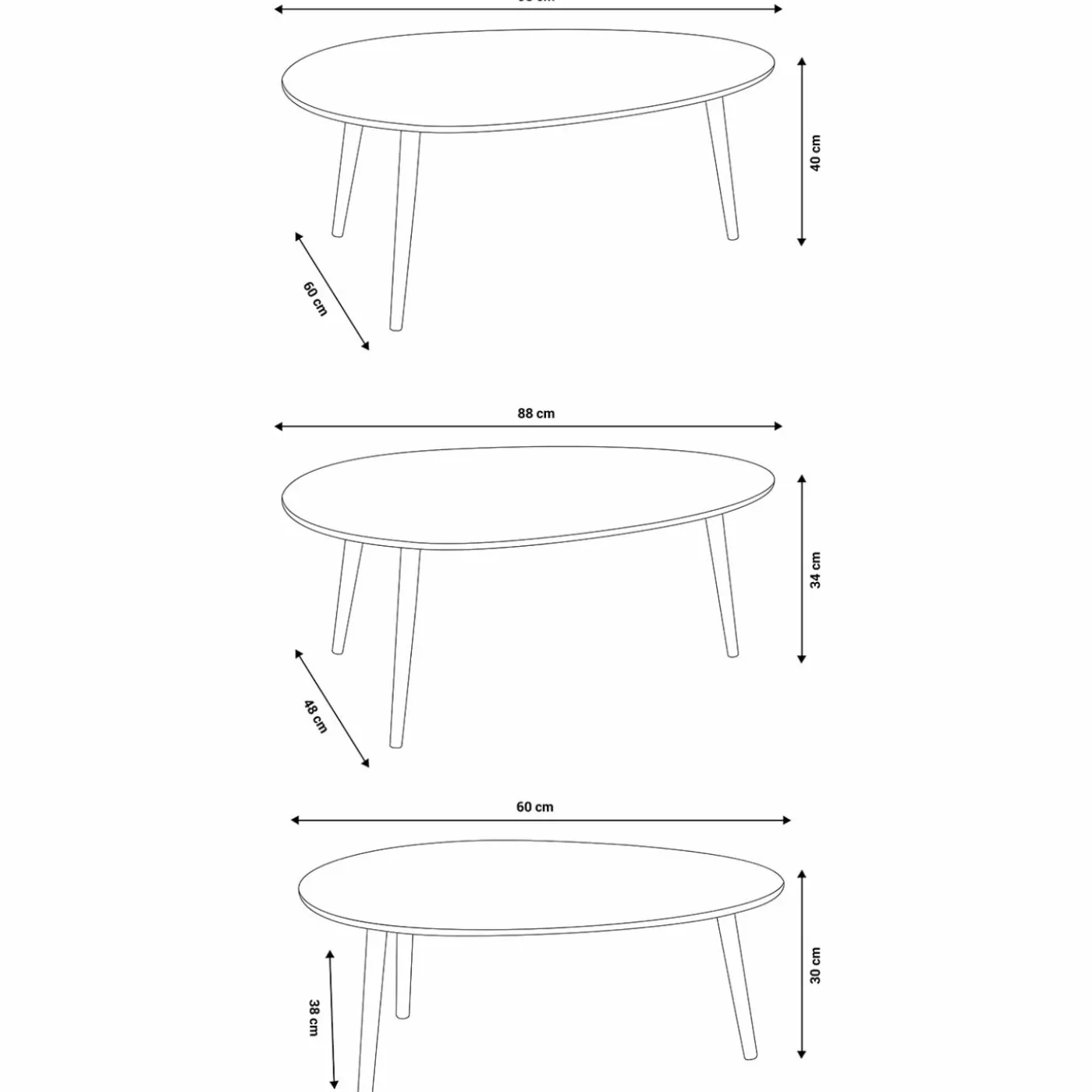 Lot de 3 tables basses de salon gigognes scandinaves laquées blanc