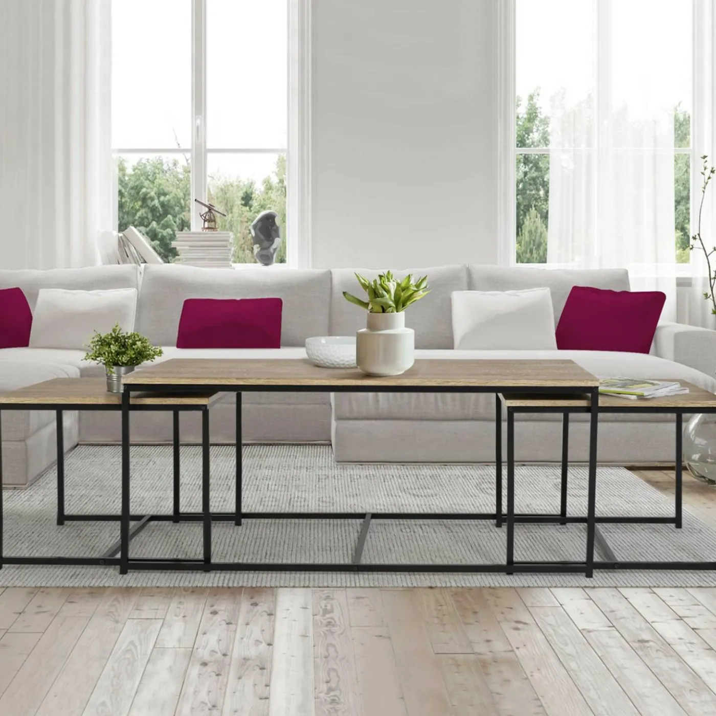Lot de 3 tables basses de salon gigognes industrielles