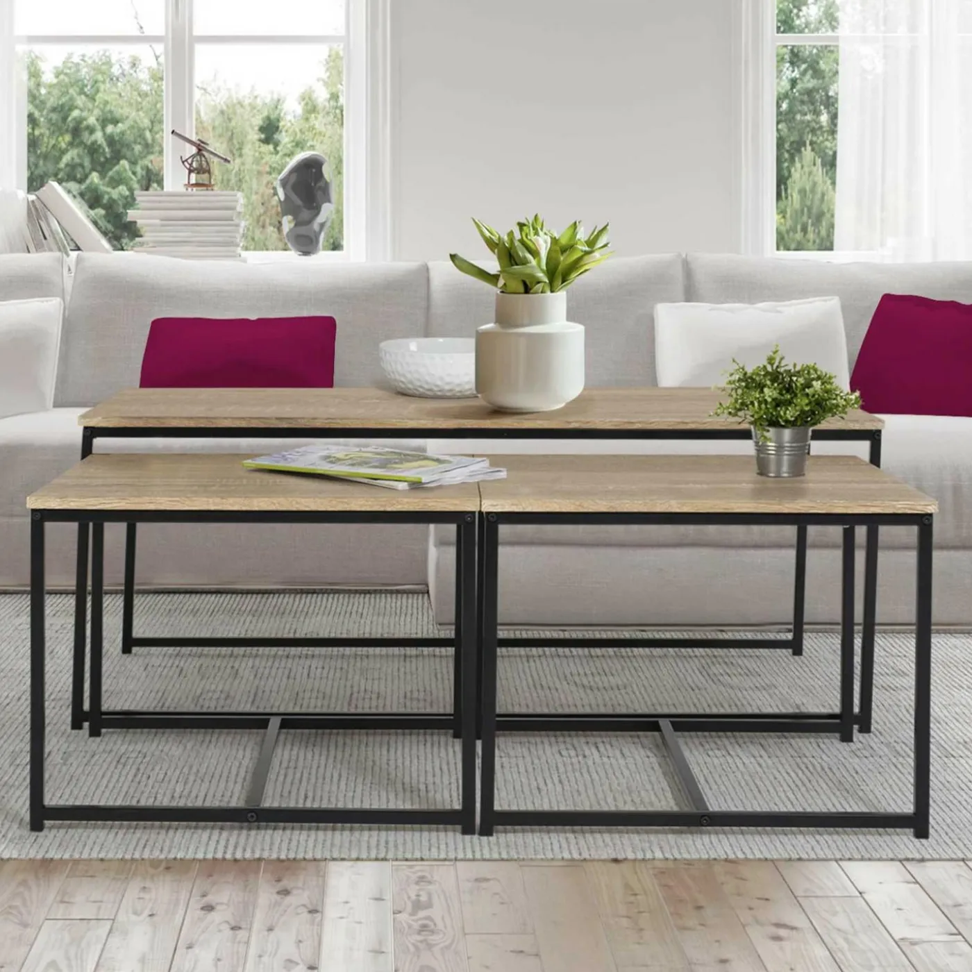 Lot de 3 tables basses de salon gigognes industrielles