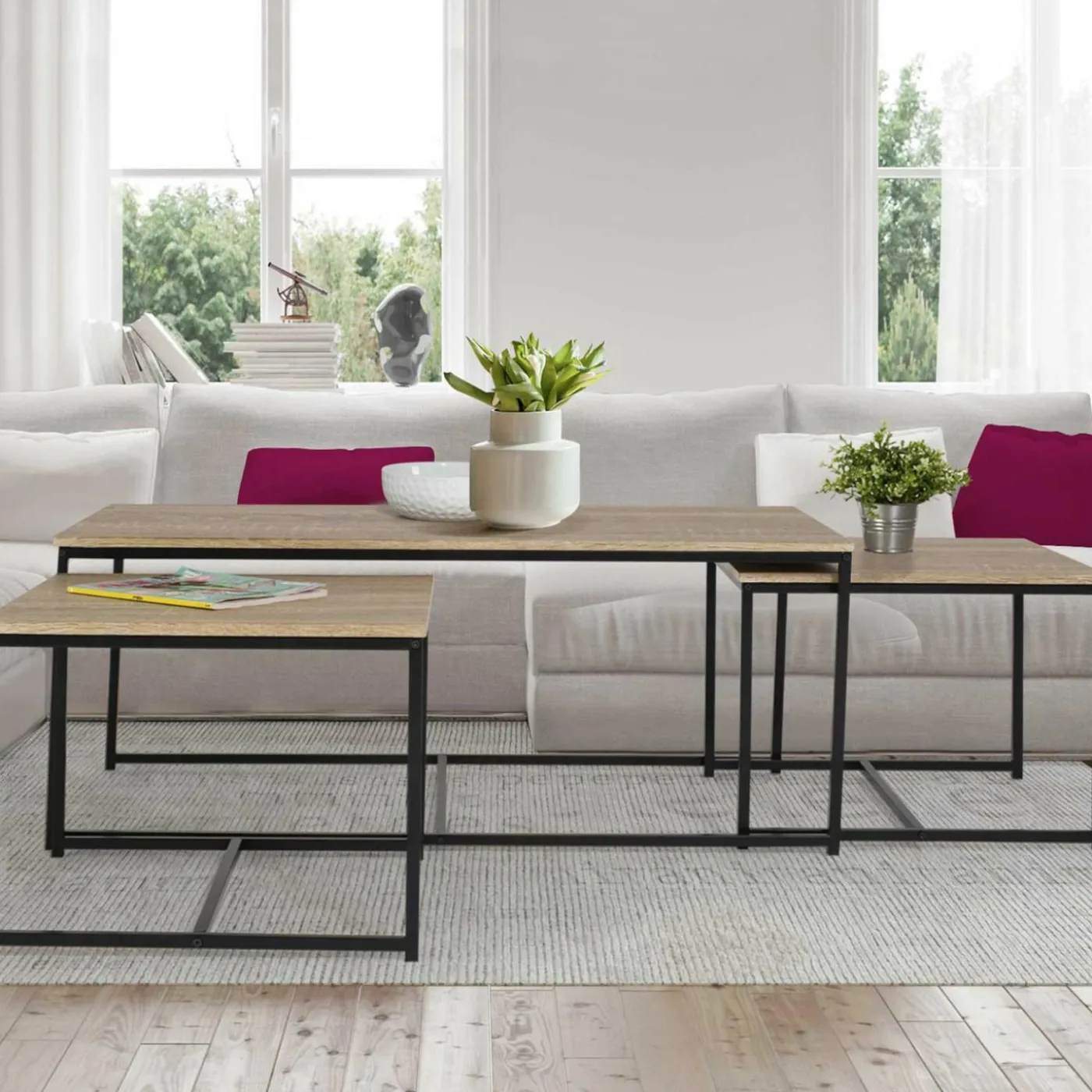 Lot de 3 tables basses de salon gigognes industrielles