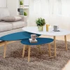 Lot de 3 tables basses de salon gigognes scandinaves laquées blanches et bleues
