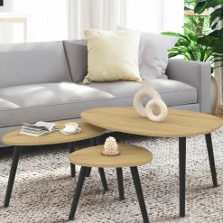 Lot de 3 tables basses gigognes bois et pieds noirs scandinave