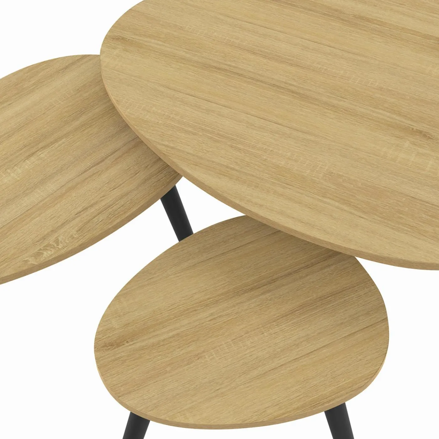 Lot de 3 tables basses gigognes bois et pieds noirs scandinave