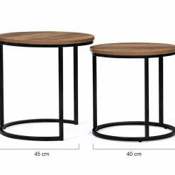 Lot de 2 tables basses gigognes rondes style industriel bois foncé