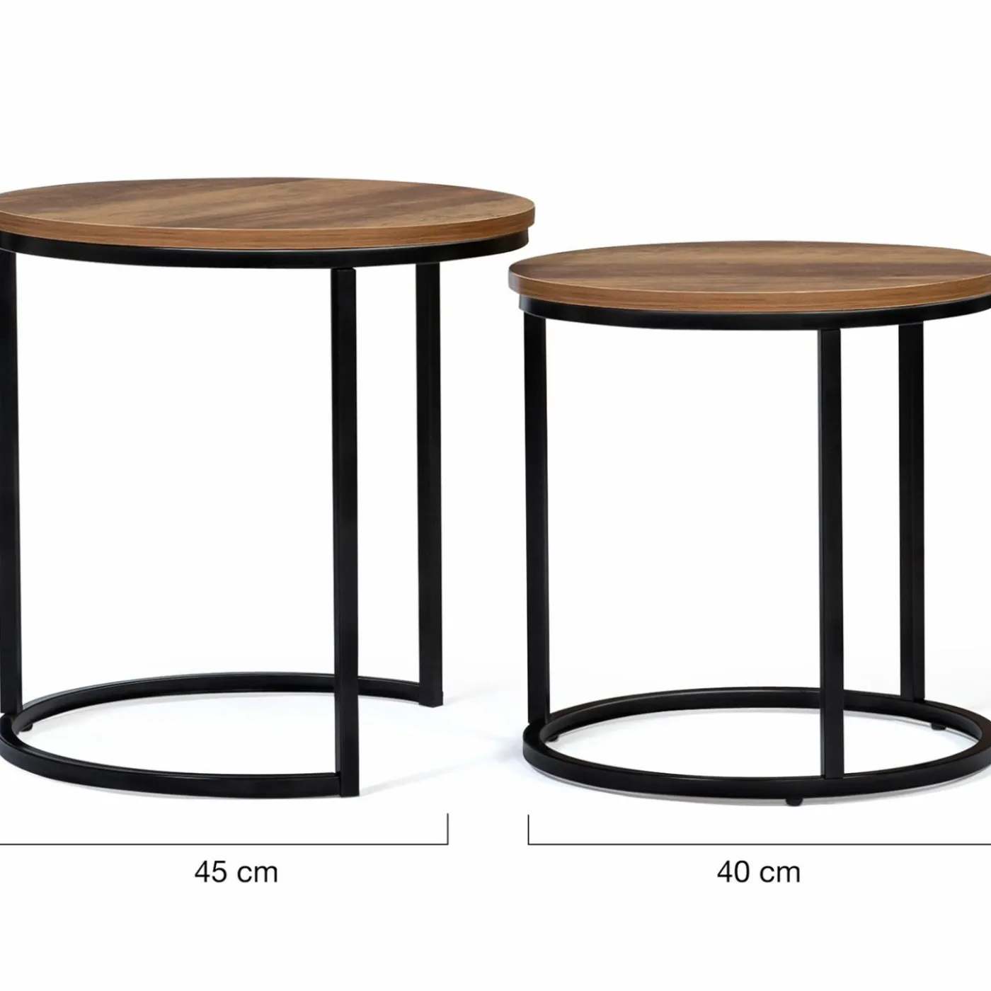 Lot de 2 tables basses gigognes rondes style industriel bois foncé