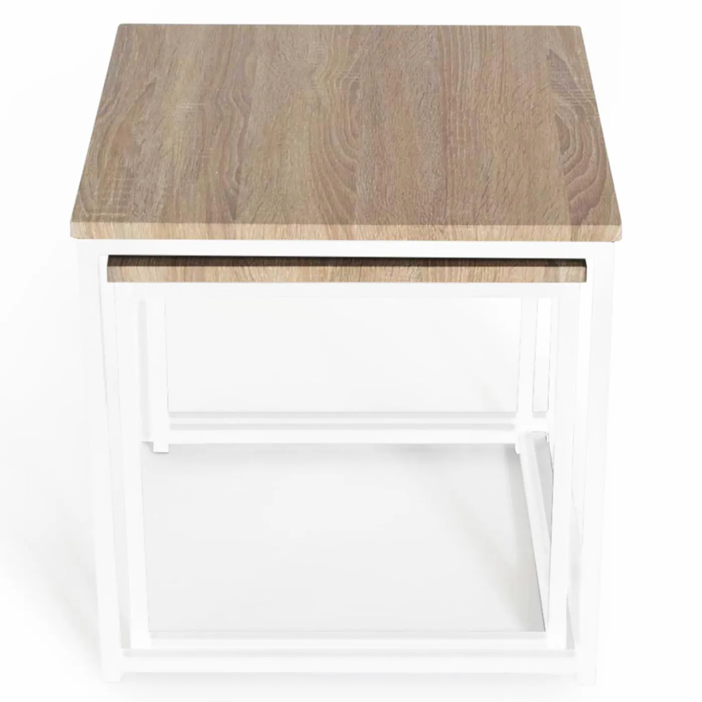 Lot de 2 tables basses gigognes bois et métal blanc