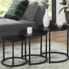 Lot de 3 tables basses gigognes rondes 35/40/45 style industriel en métal noir mat