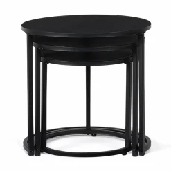 Lot de 3 tables basses gigognes rondes 35/40/45 style industriel en métal noir mat
