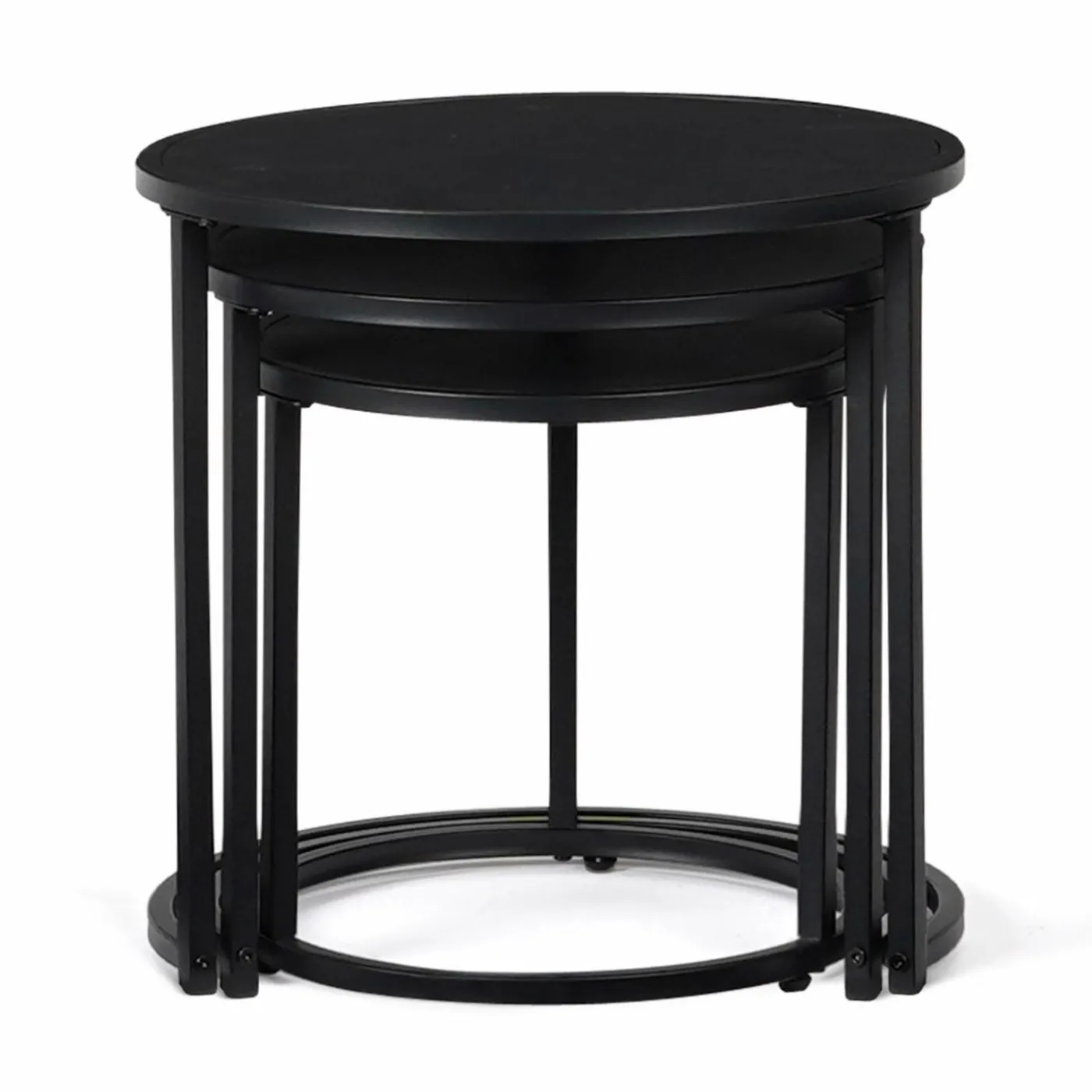 Lot de 3 tables basses gigognes rondes 35/40/45 style industriel en métal noir mat