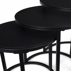 Lot de 3 tables basses gigognes rondes 35/40/45 style industriel en métal noir mat