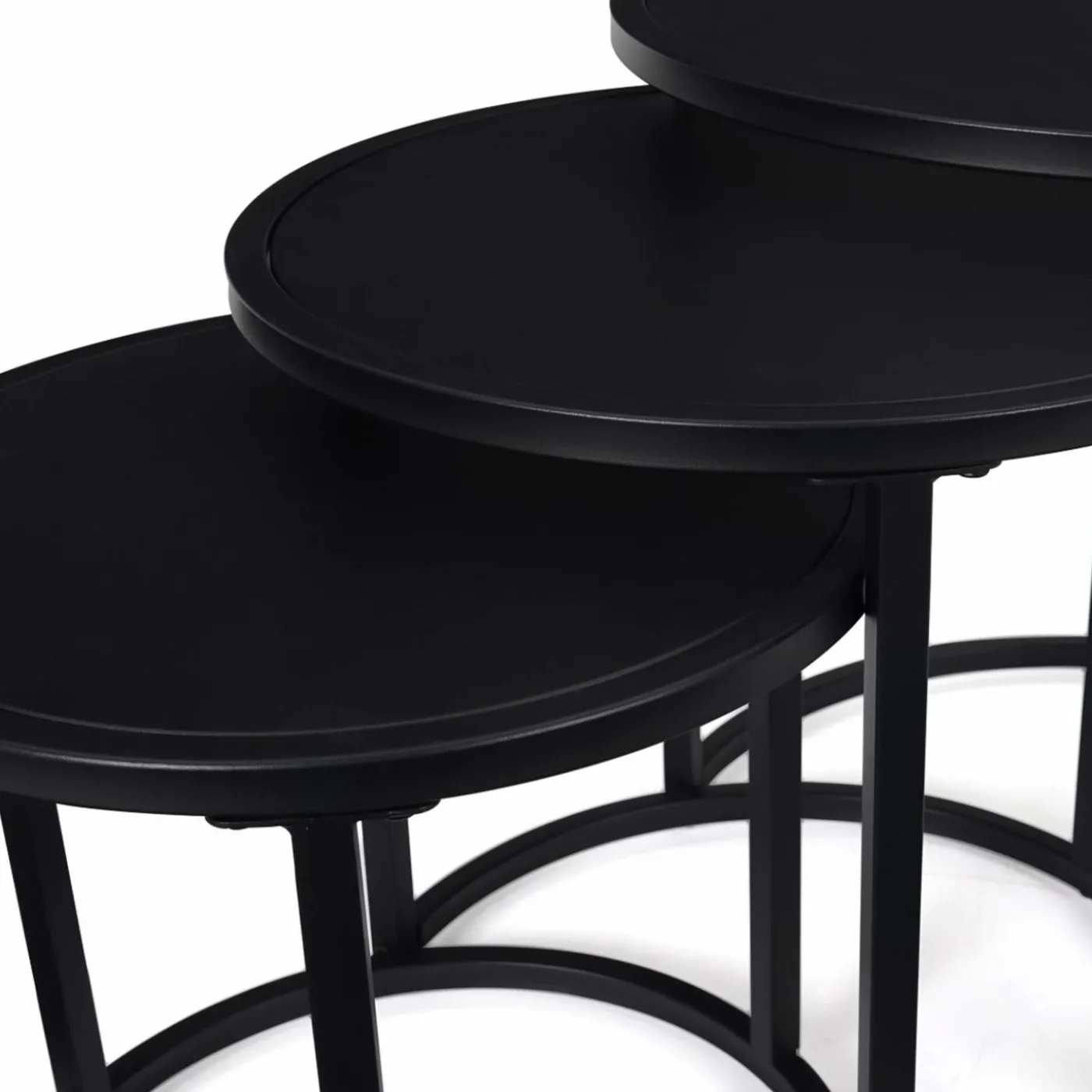 Lot de 3 tables basses gigognes rondes 35/40/45 style industriel en métal noir mat