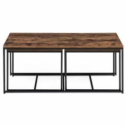 Lot de 3 tables basses gigognes industrielles effet bois vieilli