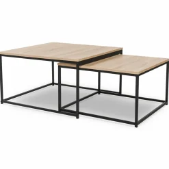 Lot de 2 tables basses gigognes industrielles 70x70cm et 60x60 cm