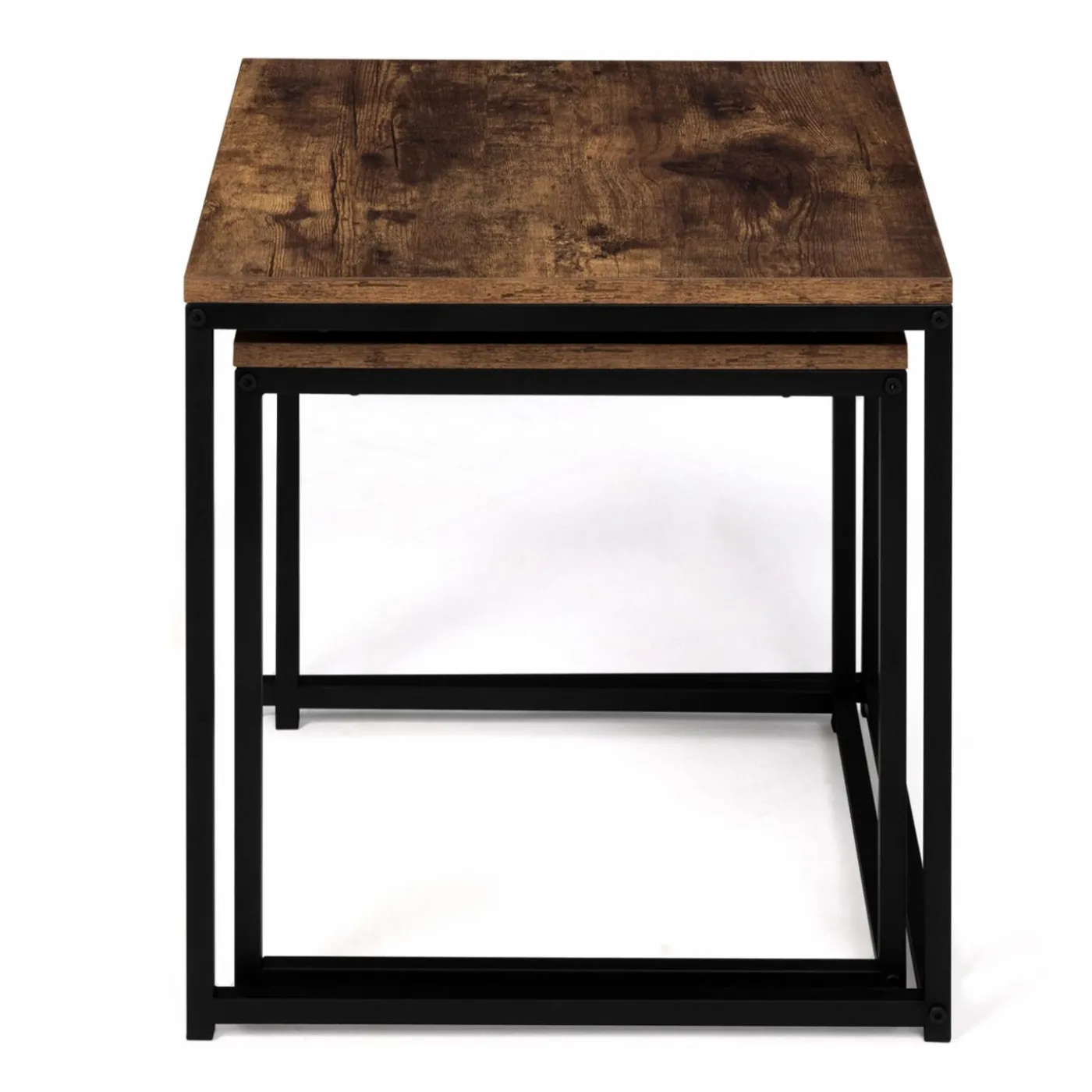 Lot de 2 tables basses gigognes industrielles effet bois vieilli