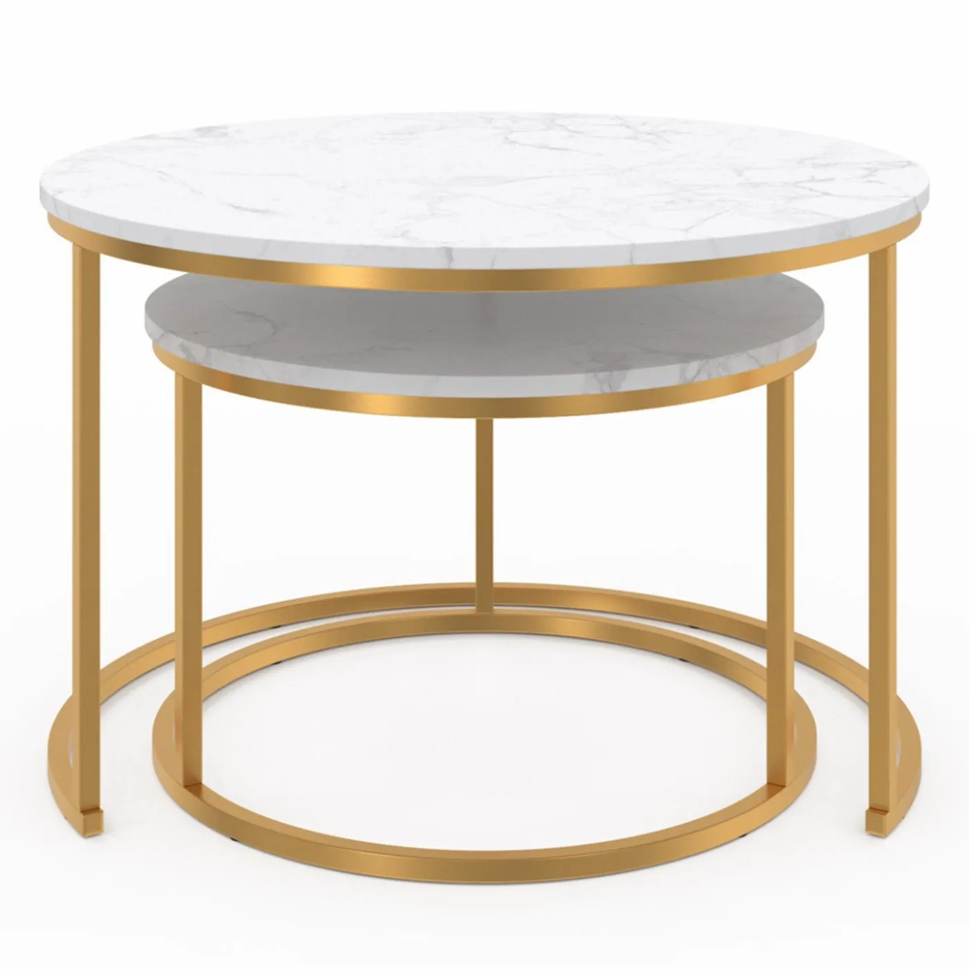 Lot de 2 tables basses gigognes rondes effet marbre et doré