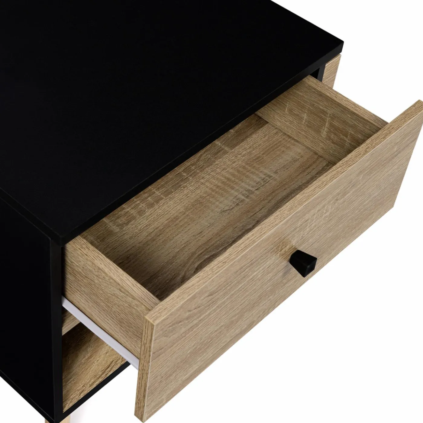 Lot de 2 tables de chevet scandinaves bois et noir 1 tiroir