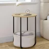 Lot de 2 tables de chevet, d'appoint, bout de canapé rondes avec panier en tissu