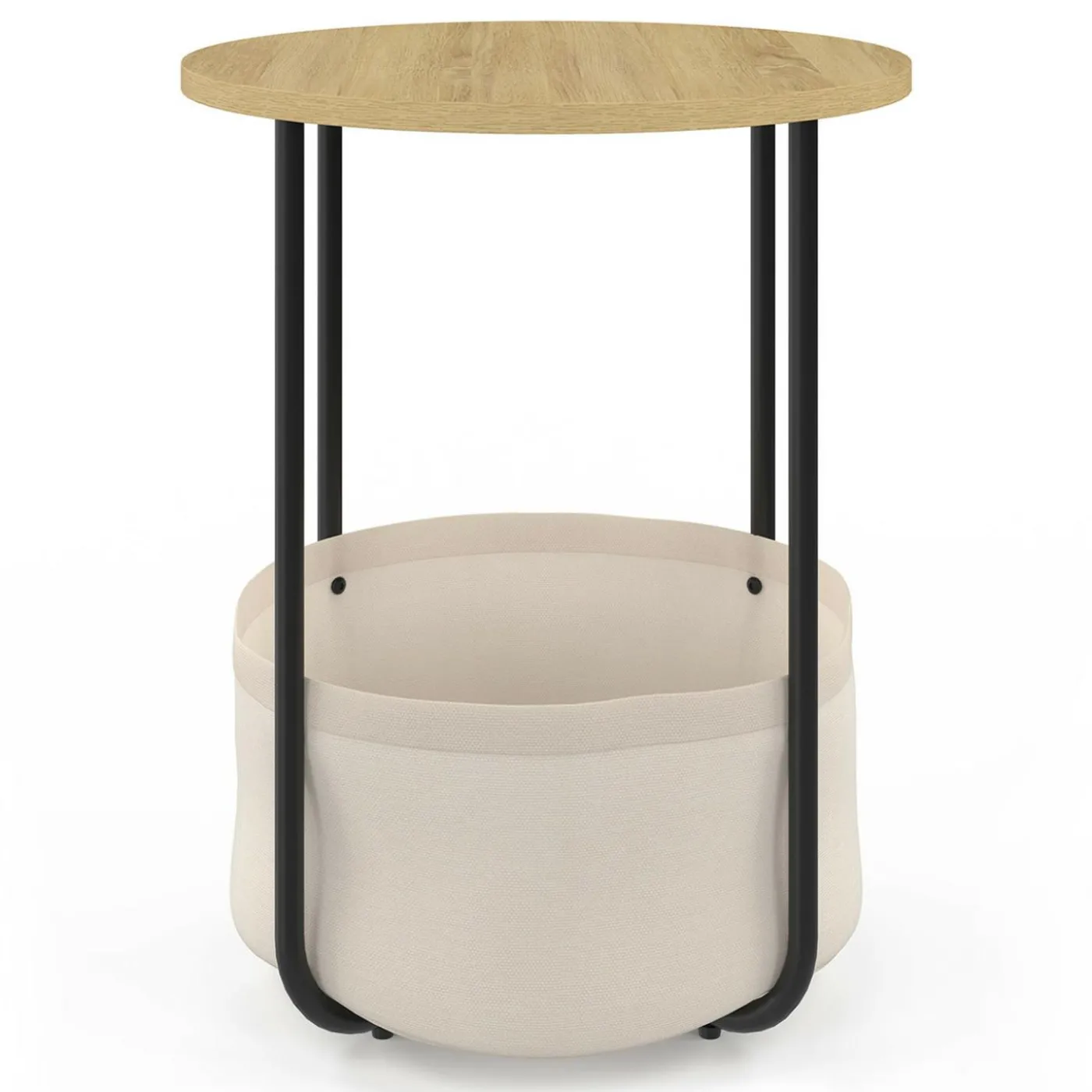 Lot de 2 tables de chevet, d'appoint, bout de canapé rondes avec panier en tissu