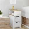 Lot de 2 tables de chevet bois et blanc 2 tiroirs avec niche latérale réversible