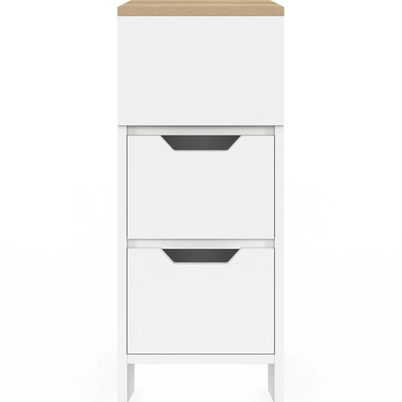Lot de 2 tables de chevet bois et blanc 2 tiroirs avec niche latérale réversible