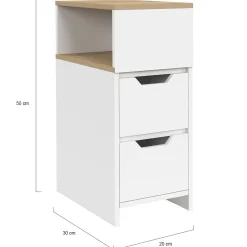 Lot de 2 tables de chevet bois et blanc 2 tiroirs avec niche latérale réversible