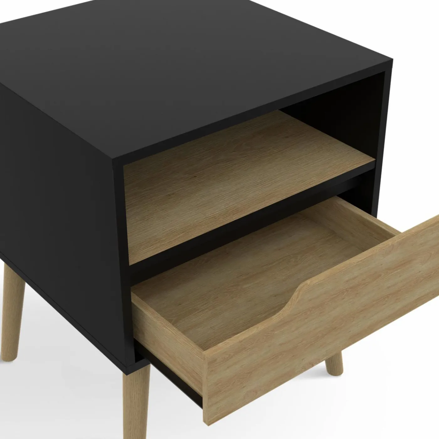 Lot de 2 tables de chevet scandinaves avec tiroir bois noir et effet hêtre