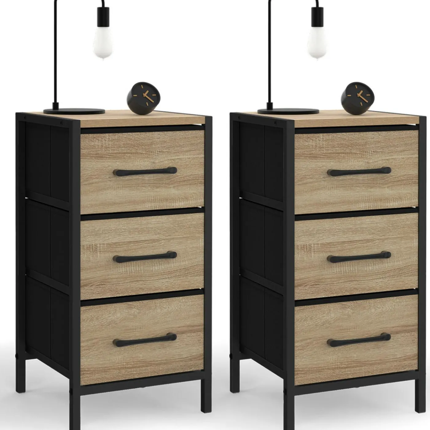 Lot de 2 tables de chevet 3 tiroirs