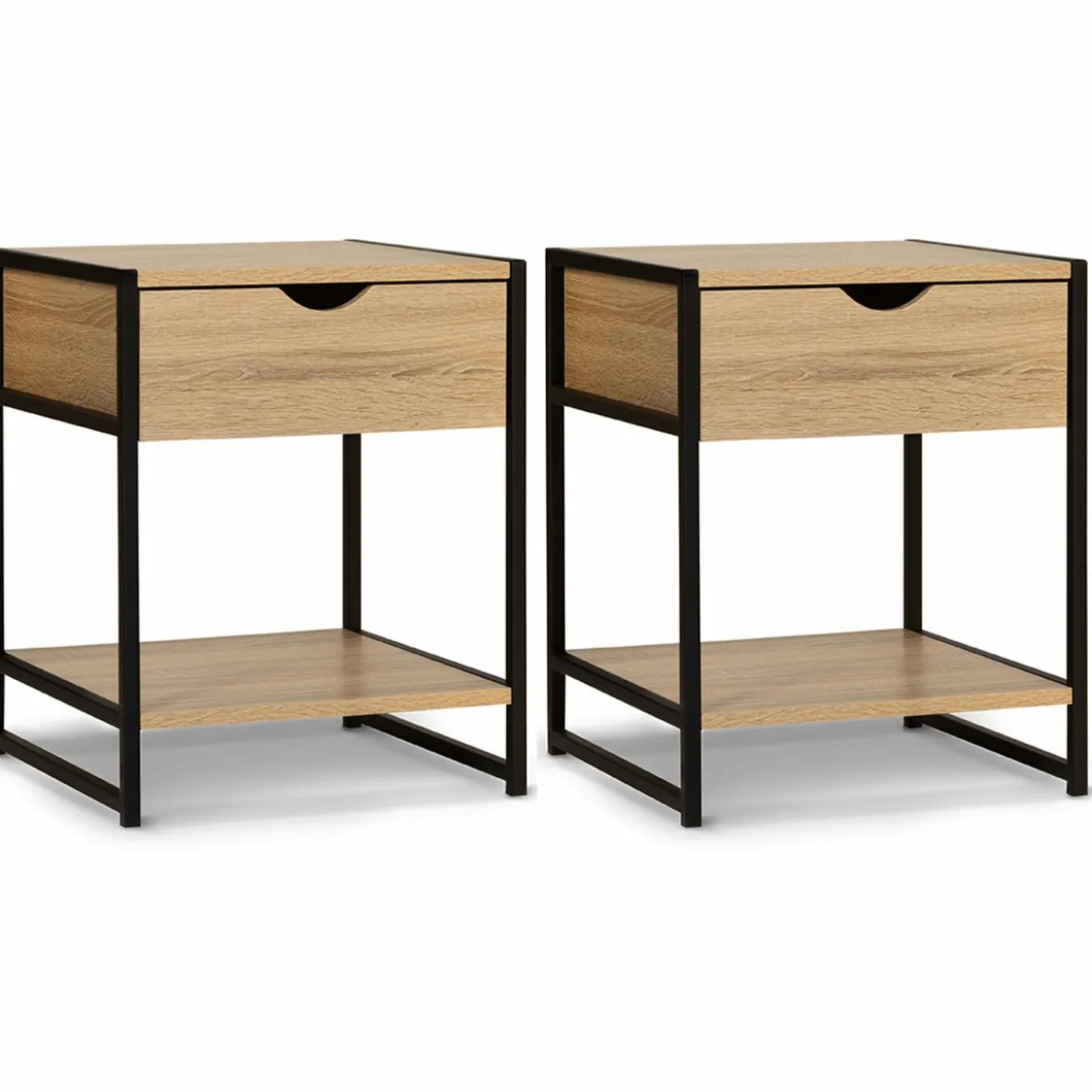 Lot de 2 tables de chevet bois et métal noir
