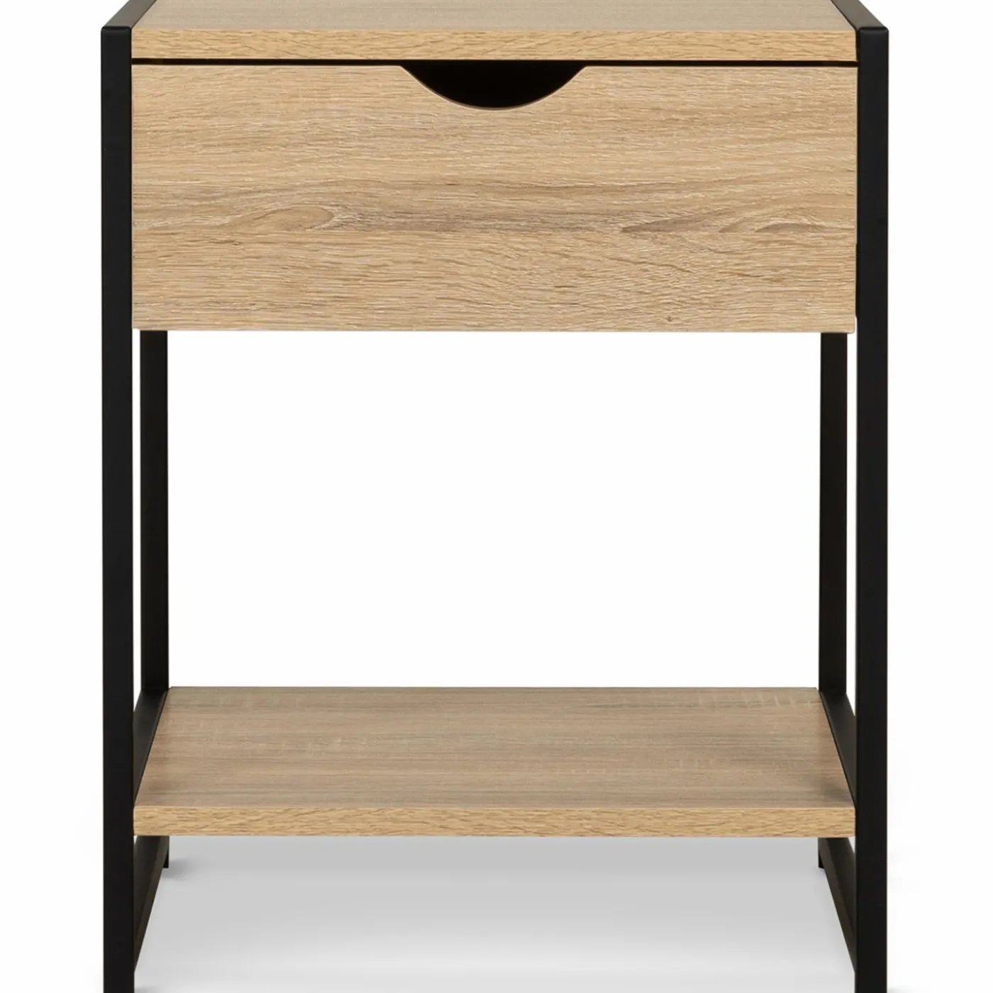 Lot de 2 tables de chevet bois et métal noir